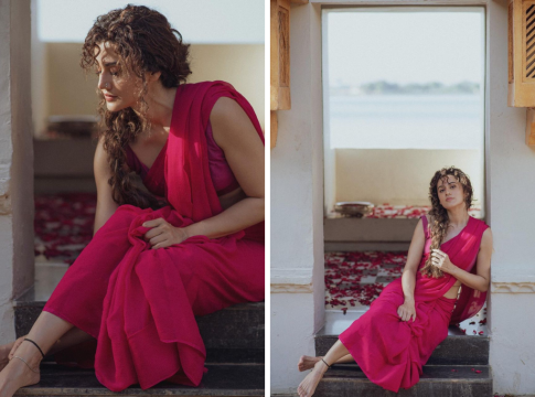 Taapsee With Killing Looks In Pink Saree Photos Are Viral