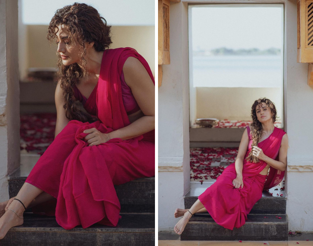 Taapsee With Killing Looks In Pink Saree Photos Are Viral
