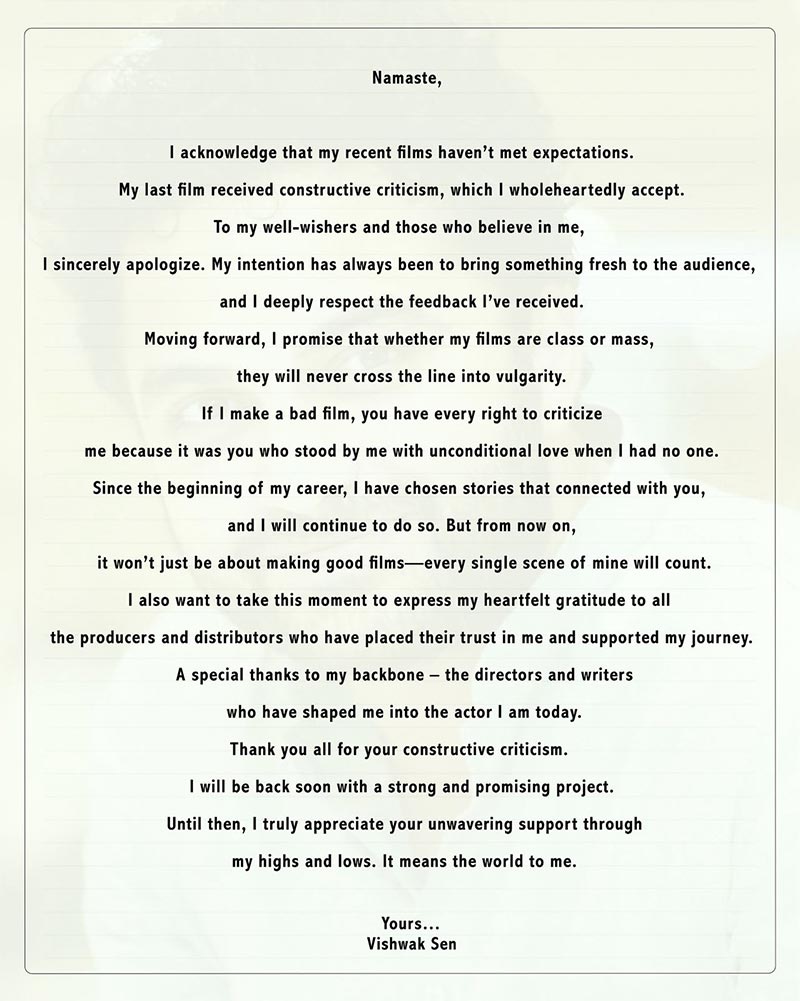 Vishwak Sen Letter