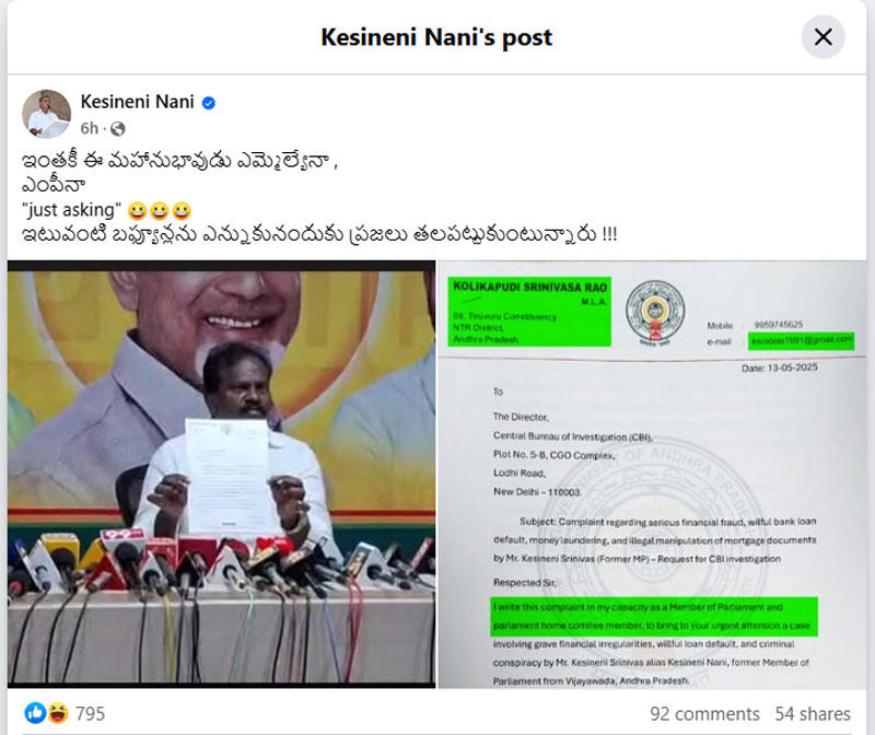 Kesineni FB Post