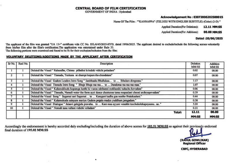 Kannappa Censor Certificate
