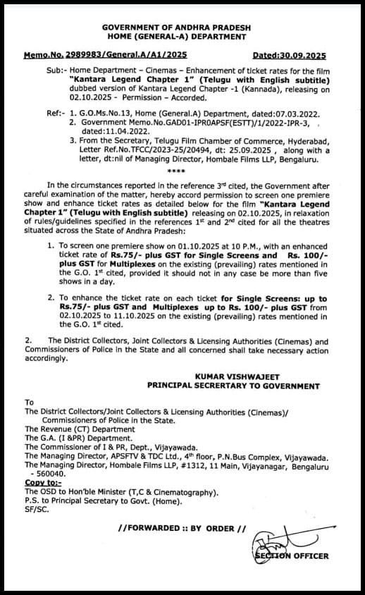 Kantara ticket Pirce Hike Ap Go